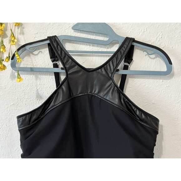 MagicSuit Womens Rev It Bonnie Black High Neck Faux-Leather-Trim Size 10 - Picture 3 of 14